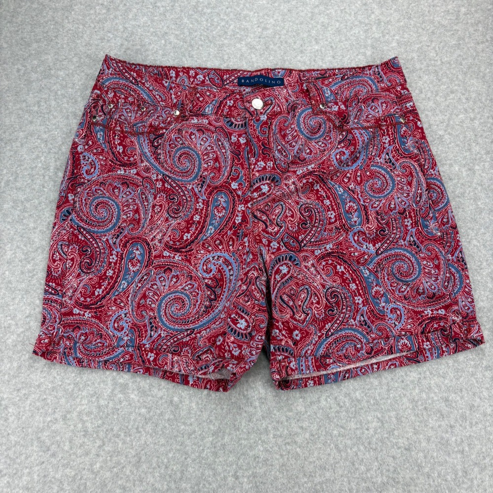 Bandolino Amy Shorts Womens 14 Red Paisley Stretch Tummy Control Boho Festival
